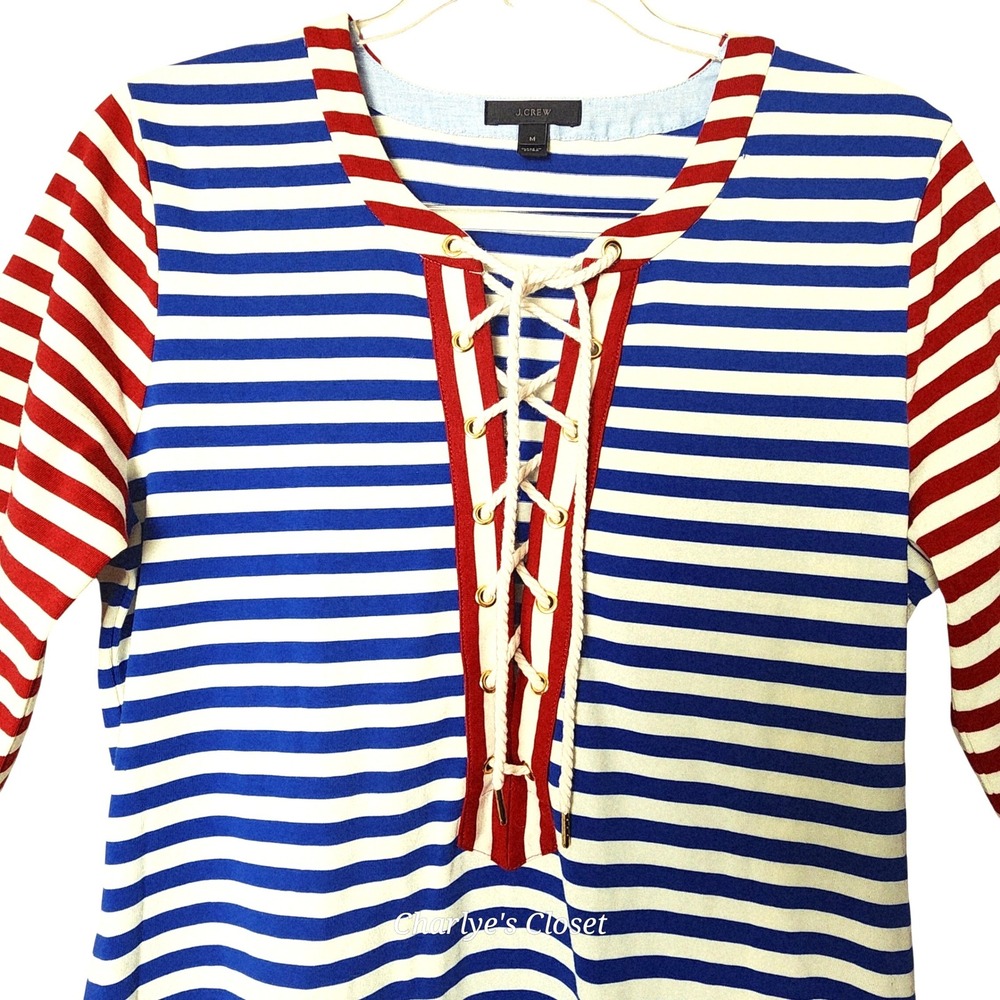 J.Crew Sammie Striped Lace Up Maxi Dress M Nautical Beachy Americana Casual - Picture 4 of 10